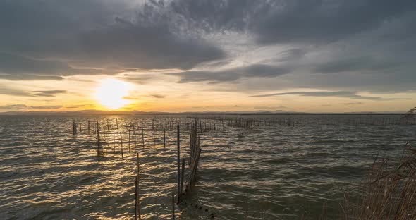  Timelapse View of Lake Albufera During a Colorful Sunset. Valencia Spain