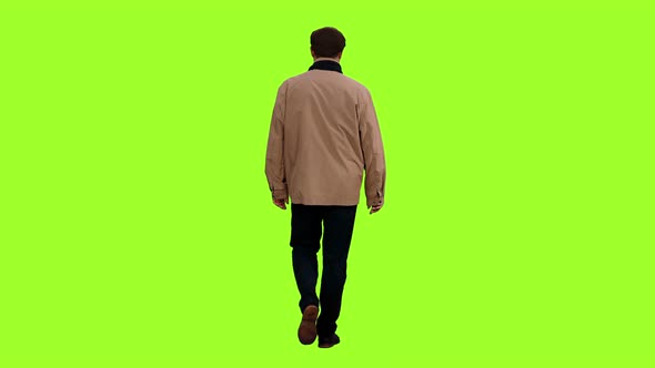 Back View of Walking Man in Brown Jacket