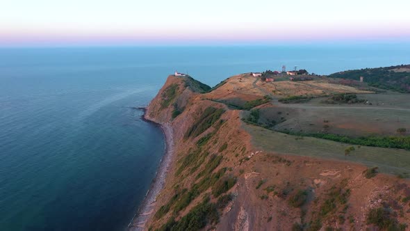 Aerial view to a sea cape at sunrise. Cape Emine, Bulgaria