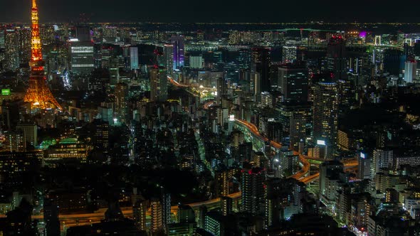 Tokyo Night Aerial Cityscape Traffic Japan Time Lapse