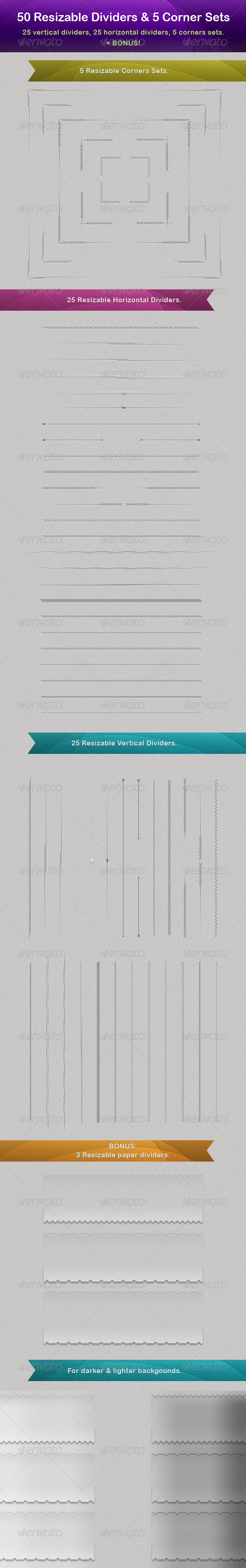50 Vector Resizable Dividers + 5 Corner Sets - Miscellaneous Web Elements