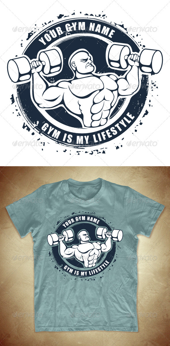 Download Grunge T-shirt design with bodybuilder by seniors-templates | GraphicRiver