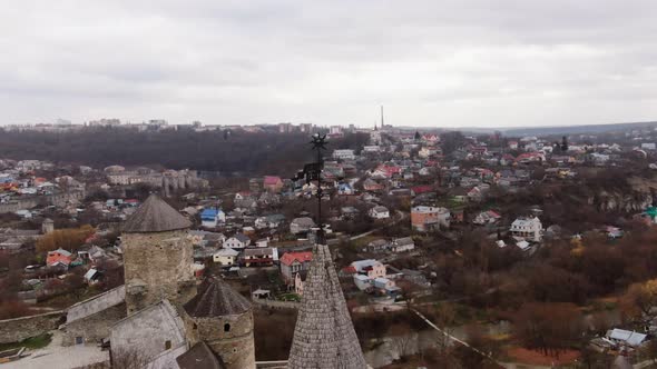 Panoramic aerial shot in town