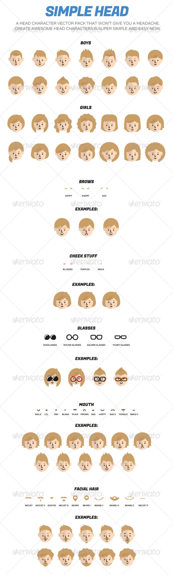 Simple Head - Character Design Vector Pack by liaofactory | GraphicRiver