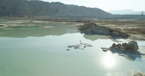 Aerial view of colorful salt pools, Dead sea, Negev, Israel. alt