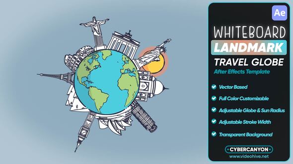 Whiteboard Landmarks Travel Globe Elements template preview