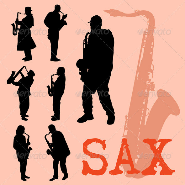 Saxophone Players Silhouettes Set