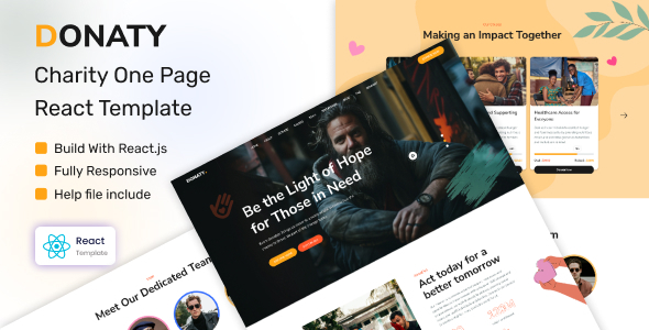 Donaty – Charity Landing Page ReactJS Template