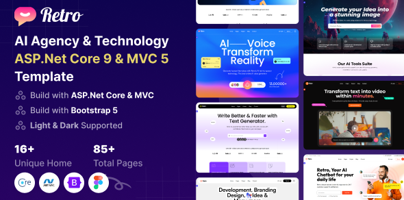 Retro – AI Agency & Technology ASP.Net Core 9 & MVC 5 Template
