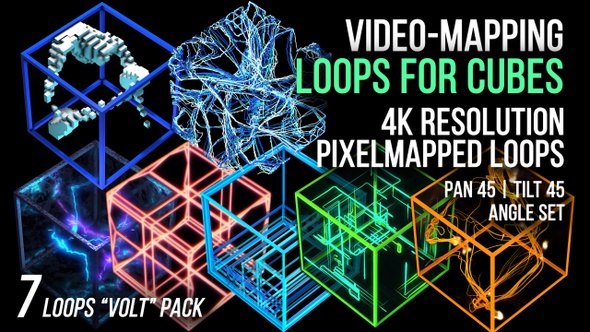 3D Video Mapping Loops for Cubes | Volt Pack | 7 Loops | 4K Resolution | Projection Mapping