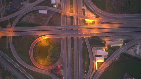 4K : Hyperlapse drone shot over highway multi-level junction road. alt