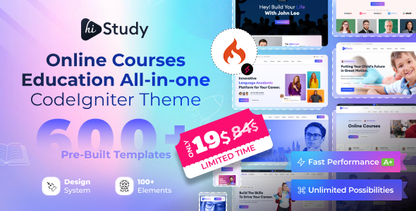 HiStudy – Online Courses & Education CodeIgniter Template