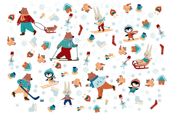 Winter Set of Cute Animals