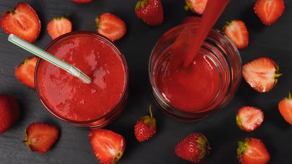 Fresh Strawberry Smoothie Flowing in Glasses