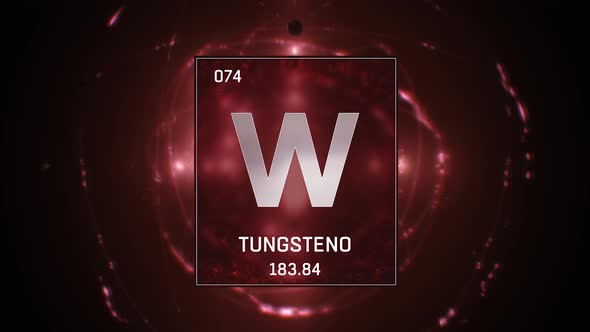 Tungsten as Element 74 of the Periodic Table on Red Background in Spanish Language