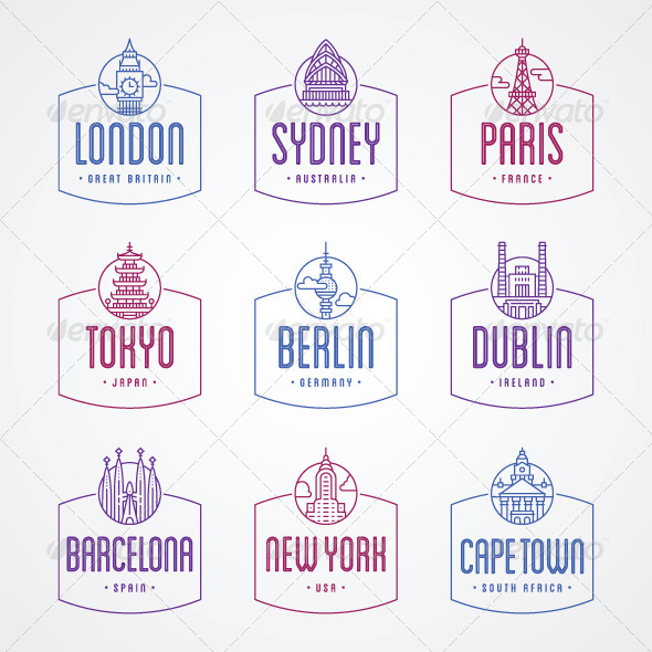 9 International Cities Badges and Stamps, Vectors | GraphicRiver