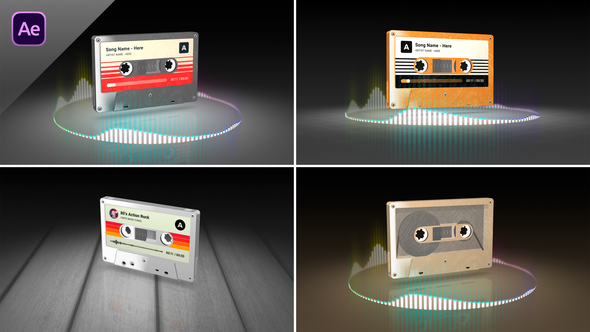 3D Music Cassette with Audio Spectrum Visualizer Elements template preview
