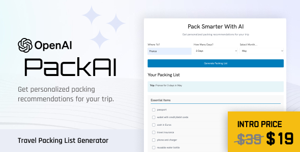 PackAI – Travel Packing List Generator for WordPress
