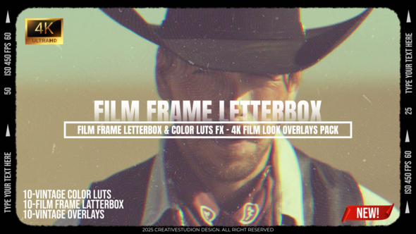 Film Frame Letterbox & Color LUTs FX – 4K Film Look Overlays Pack Elements template preview