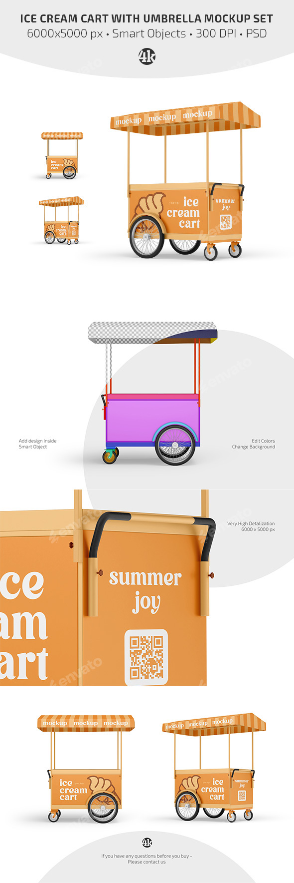 Ice Cream Cart with Umbrella Mockup Set