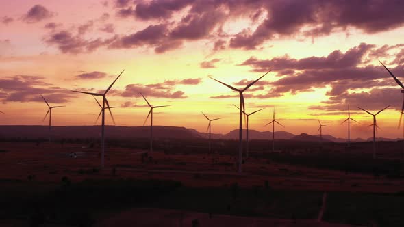 Aerial view of Wind turbines Green Energy save world.