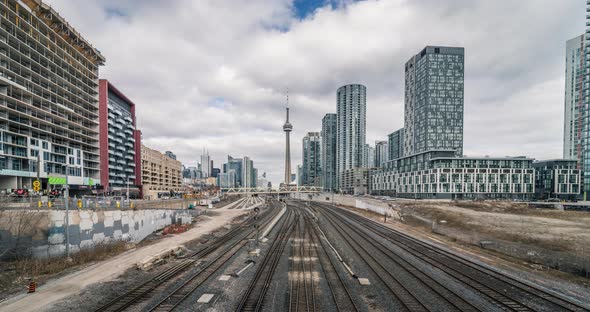 Toronto City Skyline Train Commuteduring Rush Hour