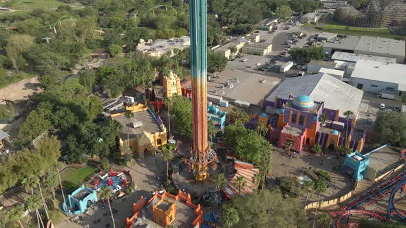 Aerial view over rides in Busch Gardens in Tampa, Florida. Theme amusement park alt