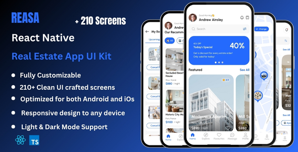 Reasa - Real Estate React Native CLI App Ui Kit