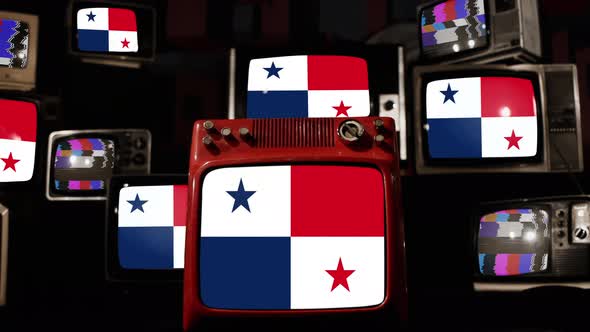 Flag of Panama on Retro TVs. 4K.