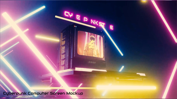 Cyberpunk Computer Screen Mockup Product Promo template preview