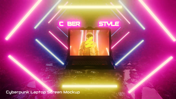 Cyberpunk Laptop Screen Mockup Video Displays template preview