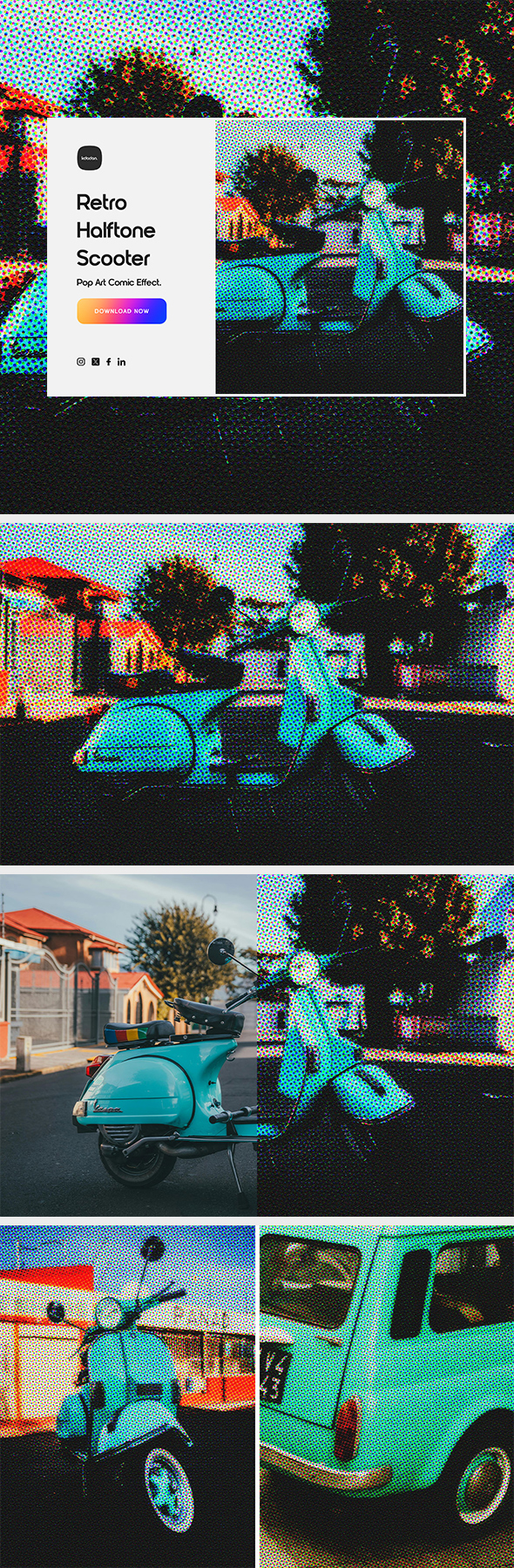 Retro Halftone Scooter - Pop Art Comic Effect