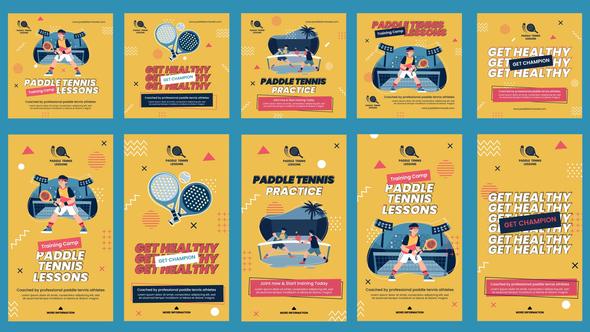Paddle Tennis Lessons Feed and Stories Instagram Openers template preview