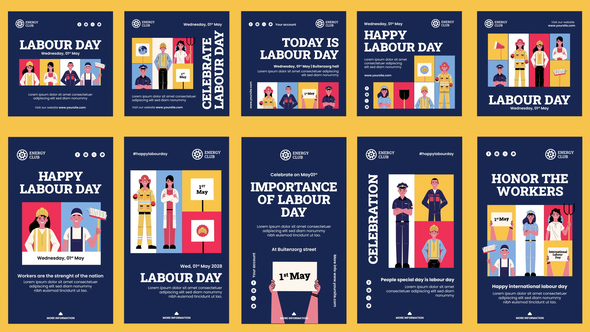 Labour Day Celebration Feed and Stories Instagram Openers template preview