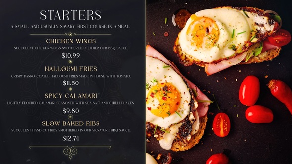 Luxury Restaurant Menu Slides Video Displays template preview