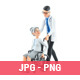 3D Cartoon Doctor Pushing Granny in Wheelchair 