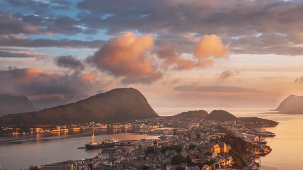 Alesund, Norway Amazing Timelapse Time Lapse Natural Bright Sunset Dramatic Sky