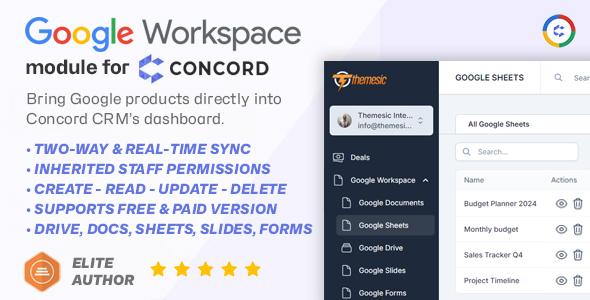 Google Workspace Module for Concord CRM – Google Drive, Sheets, Docs, Forms & Slides