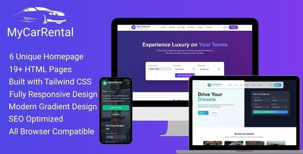 MyCarRental – Tailwind Car Rental HTML Template
