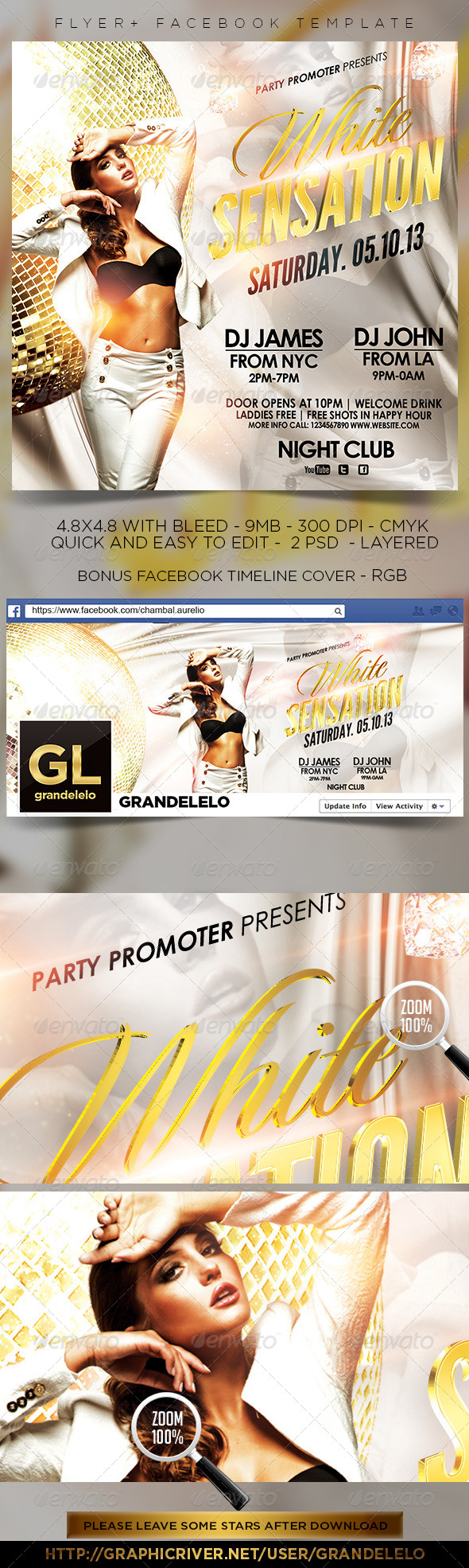 White Sensation Party Flyer + Facebook Timeline - Clubs & Parties Events