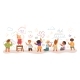 Children Painting with Crayons 