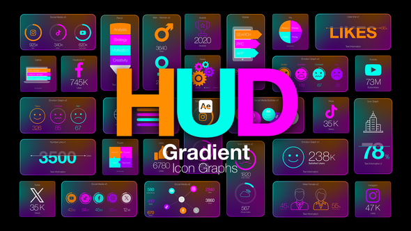 HUD Gradient Icon Graphs, After Effects Project Files | VideoHive