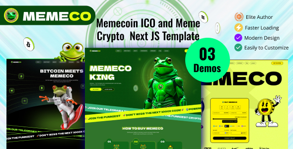 Memeco – Meme Coin ICO & Crypto Next JS Tailwind CSS Template