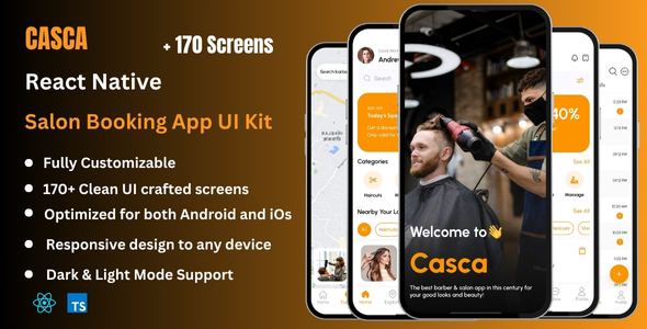 Casca - Barber & Salon Appointment Booking React Native Expo App UI Kit