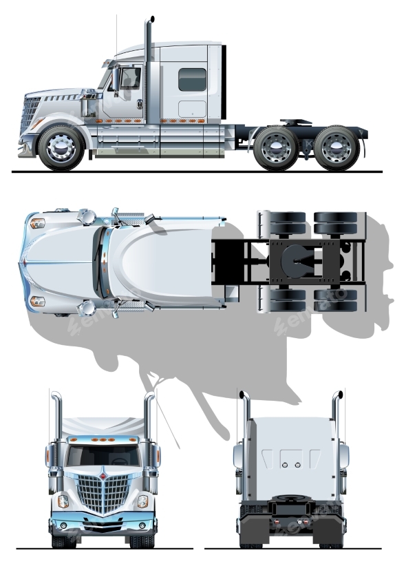 Vector Semitruck Template Isolated on White