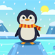 Cute Penguin Standing on Iceberg – Snowy Winter Arctic Vector Illustration 