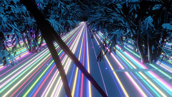 Mystical fantasy Animation Neon Jungle with multi colored lines.