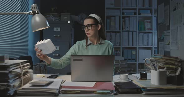 Woman leaving the office at night