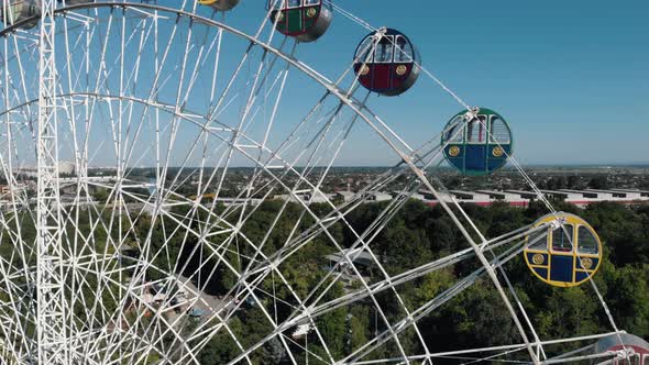 Closeup Aerial Shot of Colorful Ferris Wheel