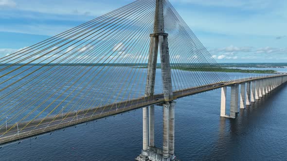 Landmark Cable Bridge at downtown Manaus Amazonas Brazil. alt